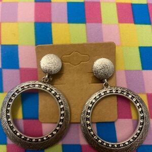 Vintage Silver and Black Hoop clip on Earrings